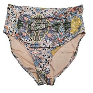 Garnet Hill High Waisted Bikini Bottoms 6‎ Paisley Print Swim